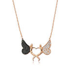 Gümüş Kalpli Melek Kadın Kolye