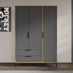 Aden 3 Kapaklı Çekmeceli Full Antrasit Gardırop, Elbise Dolabı, Raflı Dolap