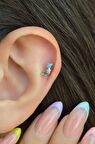 Silver Arkası Düz Çelik Silver Arkası Düz Çelik Çok Renkli Tragus Piercing Helix Lob Kıkırdak