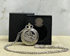 Özel Kutulu Tren Temali Gümüş Köstekli Saat Alk4675