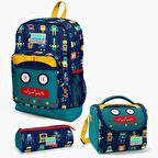 Coral High Kids Lacivert Çivit Robot Desenli 3’lü Okul Çanta Seti SET23472
