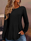Aesco Kadın Uzun Kollu Yuvarlak Yaka Nervürlü Bluz