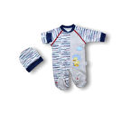 0-3 3-6 6-9 Ay Şemsiyeli Ördek Nakışlı Şapkalı Erkek Bebek Tulumu Lacivert