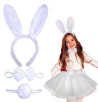Tavşan Tacı Eteği Papyonu Ve Kuyruk Kostüm Seti Beyaz Renk Çocuk Boy