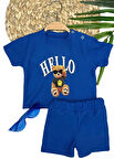 9-12-18-24 Ay Hello Gözlüklü Ayıcık Baskılı Şortlu Kısa Kollu Tişört 2li Erkek Bebek Takımı