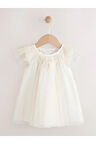 Beyaz File Simli Fırfırlı Omuz Bebek Elbisesi