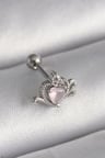 316L Çelik Gümüş Renk Pembe Mineli Kalp Zirkon Taş Detay Tragus Piercing 5886