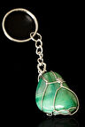 Sertifikalı Tel Sargılı Yeşil Akik Taşı Anahtarlık