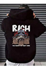 Unisex Kadın Erkek Kapüşonlu Kanguru Cepli Oversize Sweatshirt Hoodie Rich