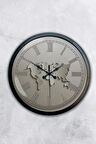 40 Cm Siyah Metal Beyaz Harita Duvar Saati