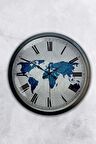 40 Cm Siyah Metal World Duvar Saati