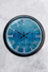 40 Cm Siyah Metal Mavi Desen Duvar Saati