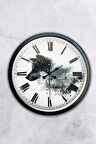 40 Cm Siyah Metal Kurt Duvar Saati