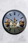 40 Cm Siyah Metal Horoz Duvar Saati