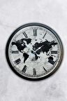 40 Cm Siyah Metal Harita Duvar Saati