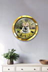 Hediyelik 36 Cm Gold Metal Köpek Duvar Saati