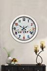 Hediyelik 36 Cm Beyaz Metal Çocuk Odası Duvar Saati