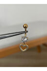 316 L Cerrahi Çelik Sallantılı Taşlı Kalp Detaylı Göbek Piercingi