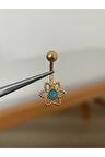 316 L Cerrahi Çelik Gold Renginde Çiçek Modeli Mavi Taşlı Göbek Piercingi