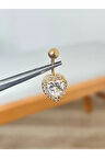 316 L Cerrahi Çelik Parlak Taşlı Kalp Detaylı Göbek Piercingi Altın