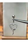 316 L Cerrahi Çelik Yılan Kalp Modeli Zirkon Taşlı Göbek Piercingi