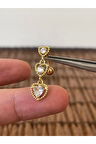 316 L Cerrahi Çelik Kalpli Sallantılı Taşlı Göbek Piercingi