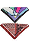 2 Li Saten Bandana Seti Saten Fular Saten Çanta Aksesuarı Özel Desen Bandana 45X50 Cm