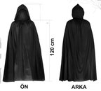 Siyah Uzun Pelerin 120 cm Kapüşonlu – Cosplay ve Parti Kostümü
