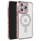 Apple İphone 16 Pro Max Kılıf Joke Simli Magneticsafe Kılıf - Pembe
