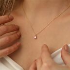 925 Ayar Gümüş Pembe Damla Taşlı Kolye