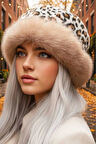 Tezzgelsin Kadın Leopar Desenli Peluş Kürklü Kalpak Şapka