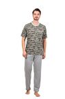 Çift Kaplan Pamuklu Jakarlı Kısa Kol Erkek Pijama Takım