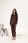 Estiva Kareli Desen Önden Düğmeli Süet Kadın Pijama Takım