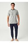Çapalı Paça Lastik Bilekli Erkek Pijama Takım Gri-XL