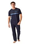 3 Parça Şortlu Kısa Kol Erkek Pijama Takım Lacivert-S