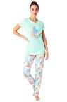%100 Pamuk Kısa Kol Kadın Pijama Takım Mint-M