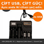  Li-İon PİL Şarj Cihazı Akıllı LCD Ekran, Hızlı Şarj, Çoklu Pil Desteği (AA/AAA/9V, 18650, 21700, 26650)