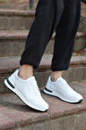 Alfeo Beyaz Cilt Garantili Bağcıklı Hakiki Deri Ortopedik Taban Erkek Günlük Sneaker Spor Ayakkabı 