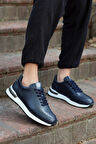 Alfeo Lacivert Cilt Garantili Bağcıklı Hakiki Deri Ortopedik Taban Erkek Günlük Sneaker Ayakkabı