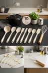 Arel Silikon Mutfak Seti 10 Parça Isıya Dayanıklı Spatula Kaşık Fırça Seti+Çırpıcı+Yemek Servis ve Hazırlık Seti-KREM