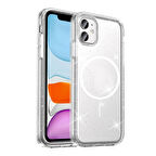 Apple Uyumlu iPhone 11 Kılıf M-safe Şarj Özellikli Parlayan Simli Saydam Renkli  Maris Kapak