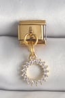 316L Çelik Gold Renk Zirkon Taşlı Sallantı Güneş Model Nomination Charm 5886