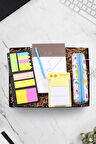 Beyaz Mermer Defter & Mavi Touch Pen & Desenli Kalemlik & Yapışkanlı Notluk & Bloknot Hediye Seti