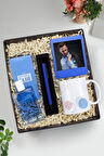Mavi Roller Kalem & Baskılı Kupa & Individual Blue Parfüm & Mavi Çerçeve Erkeğe Hediye Seti