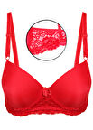 Alışveriş Meydanı Kadın Kırmızı Dantelli Desteksiz Dolgusuz Balenli Sütyen
