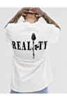 Unisex Beyaz Reality Baskılı Oversize Tshirt