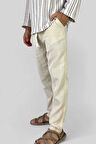 Bej %100 Pamuklu Erkek Keten Pantolon