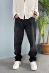 Taşlanmış Siyah Baggy Jean - Kot Pantolon