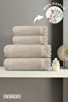 4'lü Bej Jelena Havlu Seti %100 Pamuk  - 2 Adet El Havlusu 50x90 ve 2 Adet Banyo Havlusu 70x140
