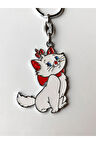 Kırmızı Kurdelalı ve Papyonlu Beyaz Renkli Şirin kedi Anahtarlık